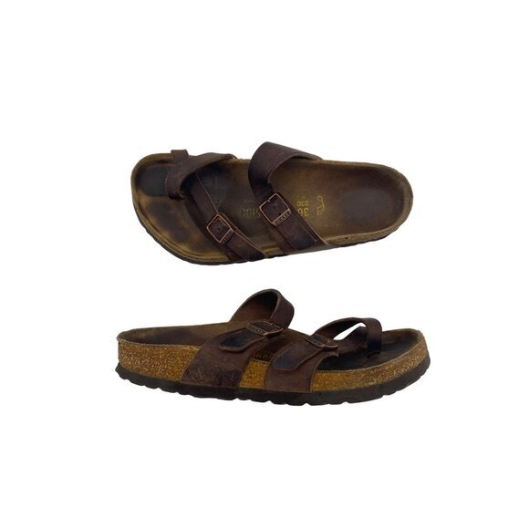 BIRKENSTOCK Mayari Strappy Toe Loop Sandal Womens SZ 36 Cork Brown Leather - Picture 2 of 9